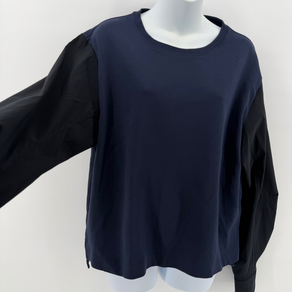 Athleta Mixed Media Long Sleeve Top Navy Black Athleisure Sweatshirt Women M - Picture 3 of 9